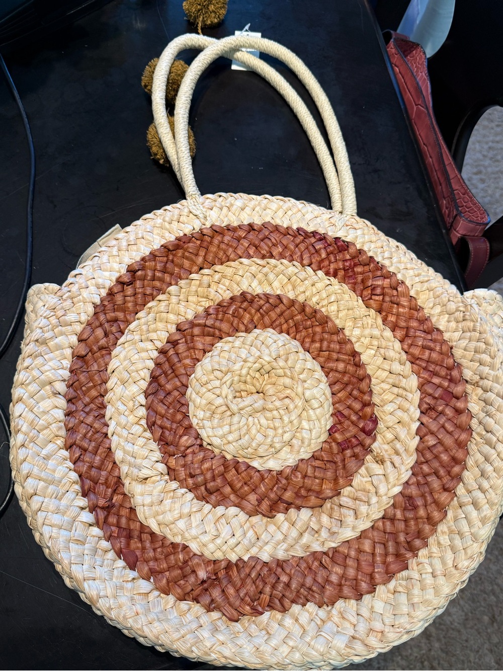 Francesca’s Round Woven Straw Tote Bag in Natural and Brown
